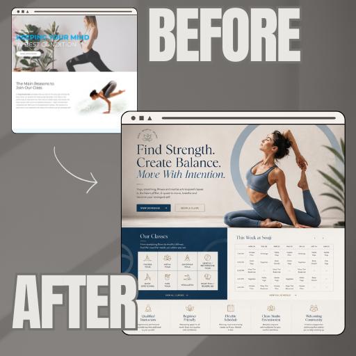 Yoga before and after website redesign example