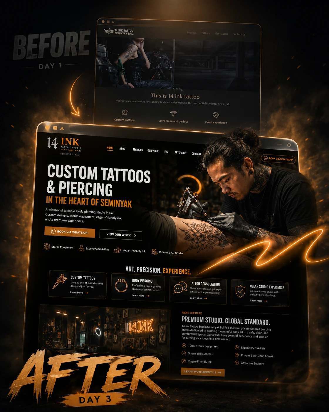 14 Ink Tattoo Studio before and after transformation