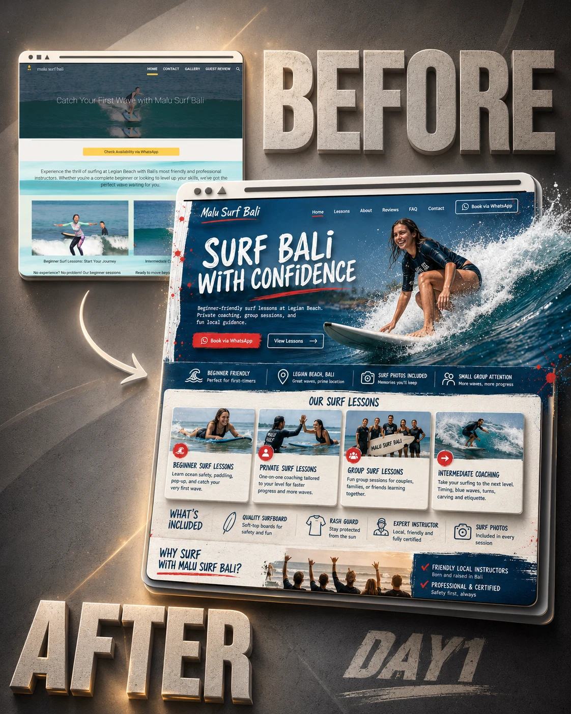 Malu Surf Bali before and after transformation
