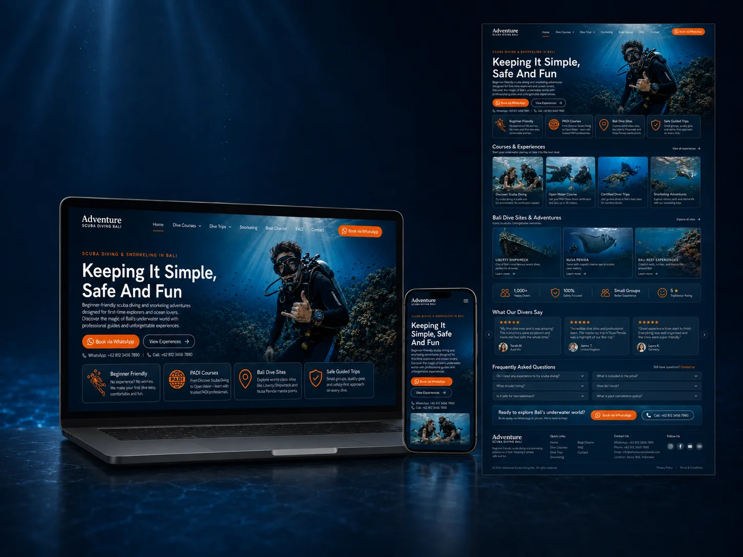 Adventure Scuba Diving Bali website mockup